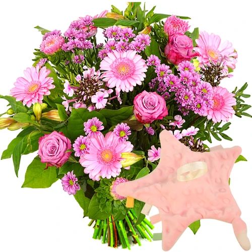 Bouquet girl + star comfort blanket (Small Birth bouquet + star pacifier comfort blanket)