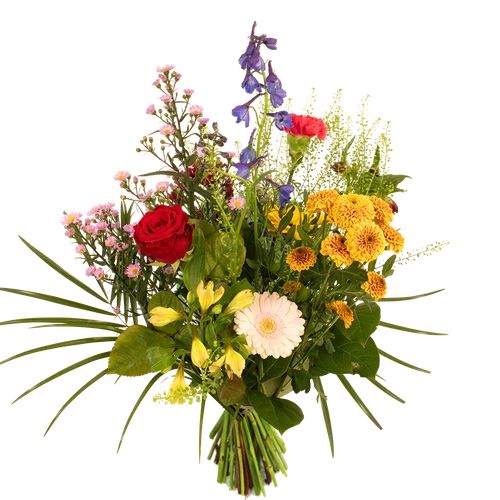 Order and have a colorful hand-picked bouquet delivered. (Medium variegated hand-picked bouquet)