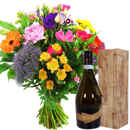 Fur bouquet + bottle of prosecco (Small colorful box + Prosecco Doc Treviso)