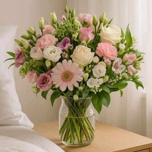 Bouquet of white and pink flowers (Medium bouquet of fresh white and pink flowers)