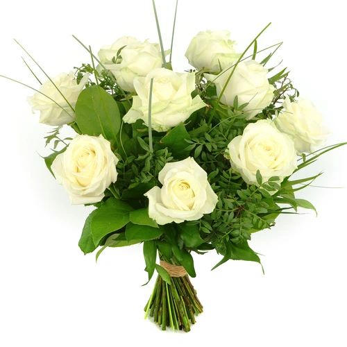 10 white roses or choose the number of roses yourself (10 White rose with leaf material)