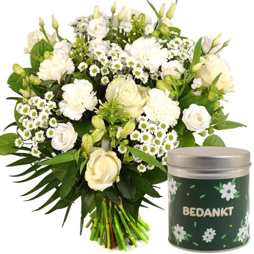Thank you white bouquet + candy tin thank you (Box white medium + discount price)