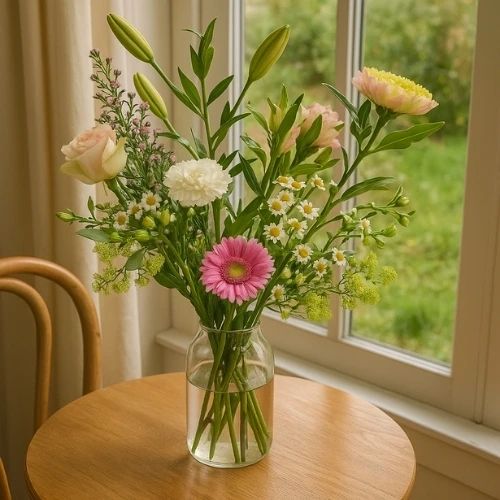 Pink and white loosely tied hand-tied bouquet (Medium pink-white loosely tied garden bouquet)