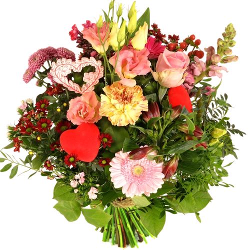 Romantic bouquet of pink and red flowers (Romantic book small with romantic heart and red hearts)
