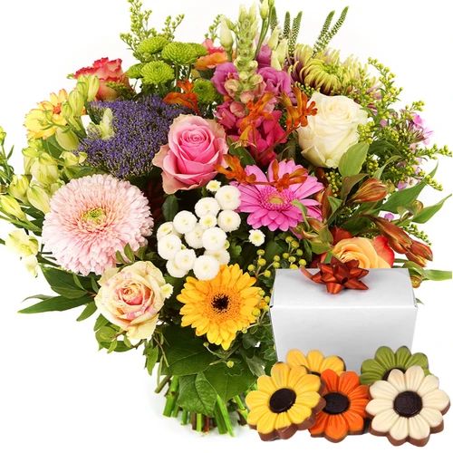 Pastel bouquet + flowers chocolate (Medium bouquet value + chocolate flowers 140 grams)