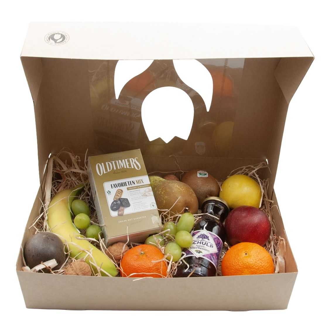 Fruit crate with Oldtimers liquorice and juice