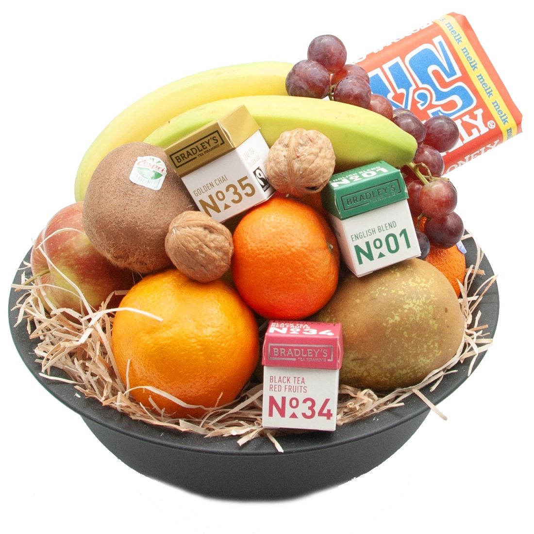 fruit-basket with tea tonys chocolonely