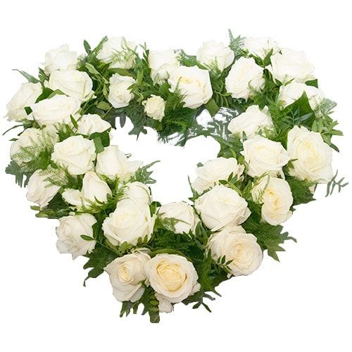 Open mourning heart with white roses