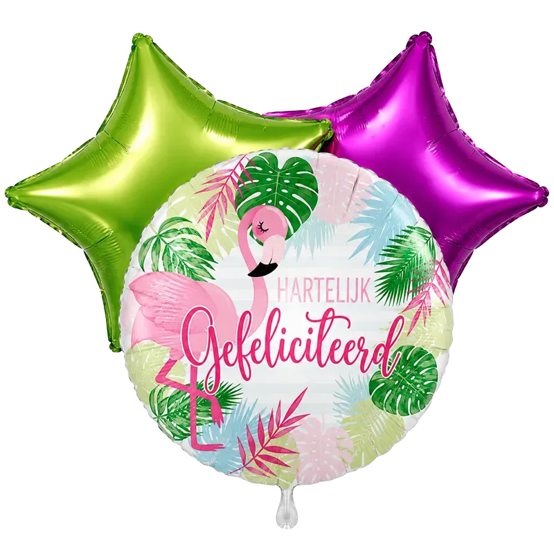 Ballonboeket Hartelijk gefeliciteerd flamingo