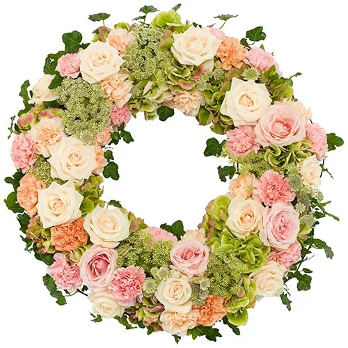 Rouwkrans Ajour zacht roze wit 50cm