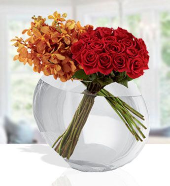 Sophisticated Orange (18 Red Roses, 10 Orchids Mokara Orchids)