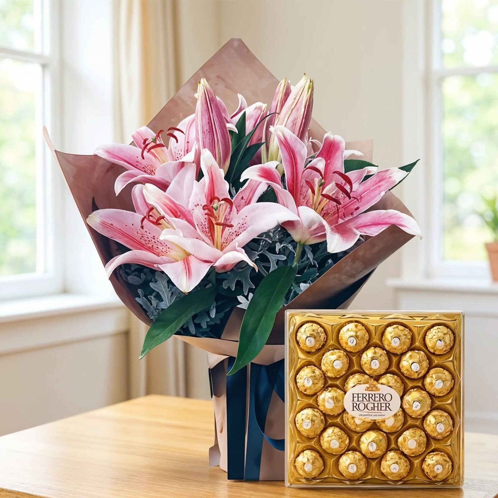 Bouquet of Lilies with Chocolate Box (Classic)