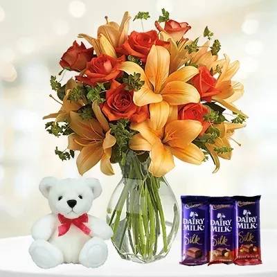 Flower, Chocolate & Teddy Bear