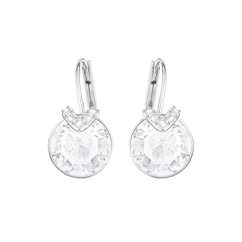 BELLA V PIERCED EARRINGS, WHITE, RHODIUM PLATED