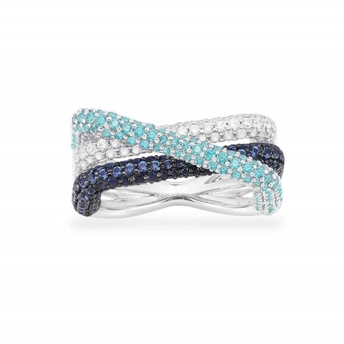 NAVY & LAGOON CROSSED RECTANGLE RING - WHITE
