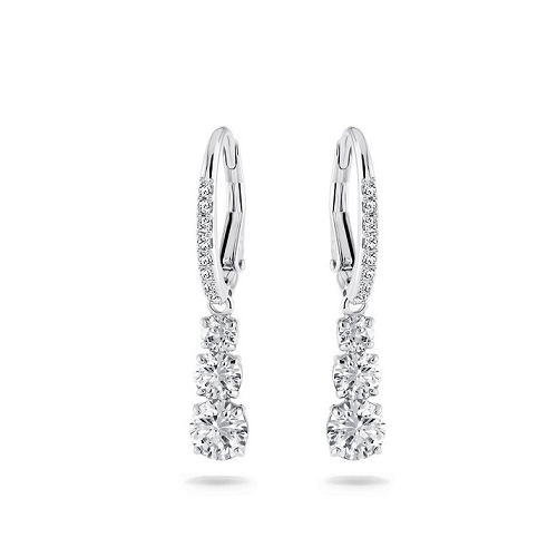 ATTRACT CIRCLE PIERCED EARRINGS, WHITE, RHODIUM PLATED