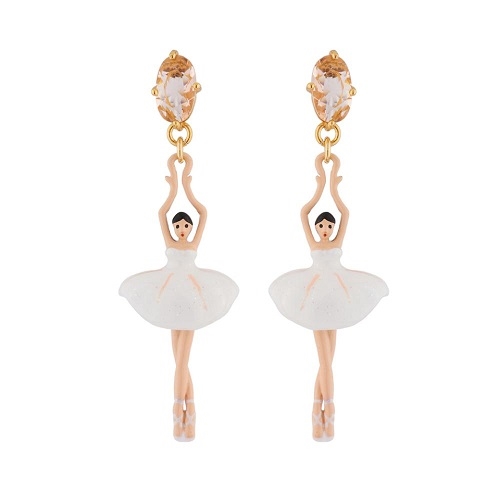 WHITE BALLERINA AND STONE STUD EARRINGS