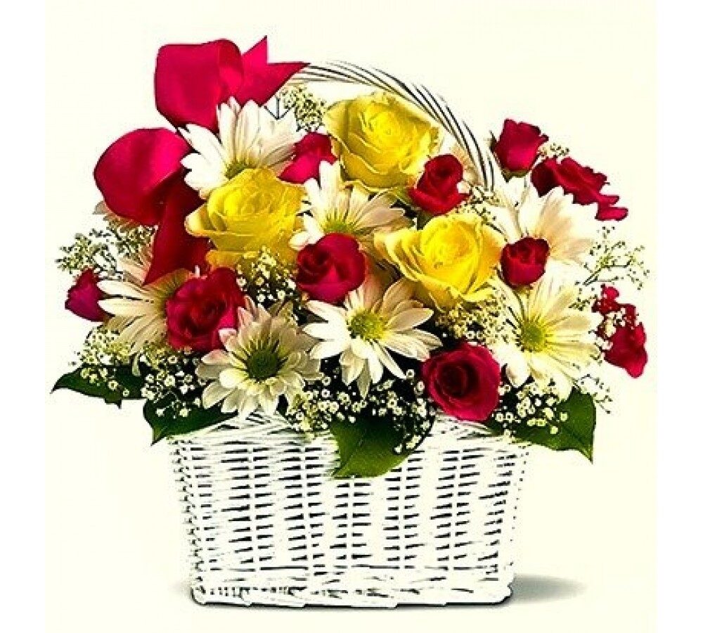 Basket Of Mixed Seasonal Flowers Basket Mixed Seasonal Flowers