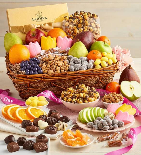 Mothers Day Godiva, Fruit, & Sweets Basket - Deluxe