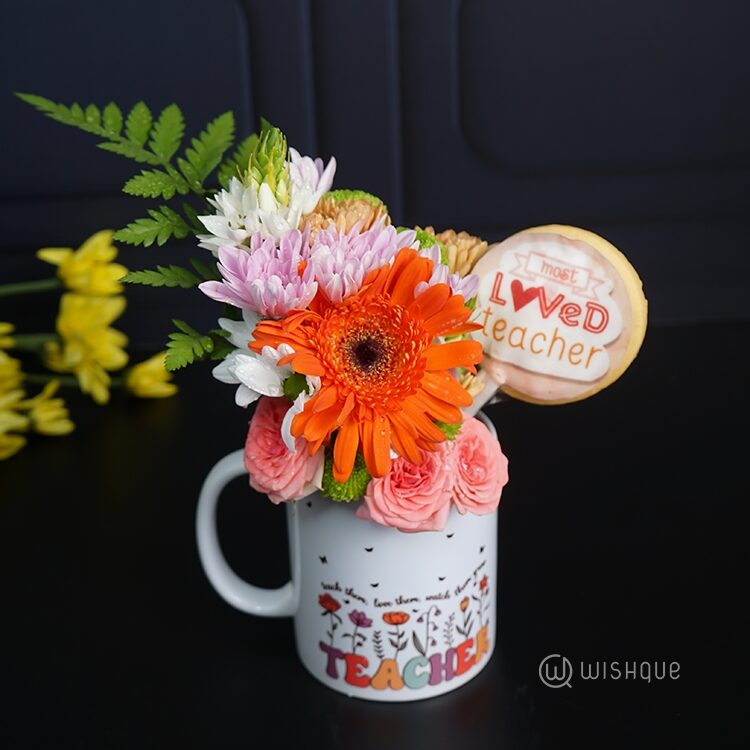 The Most Loved Teacher Fresh Flower Mug Arrangement