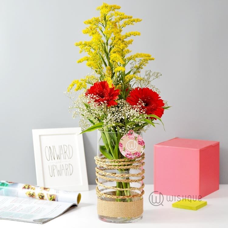Pretty Spring Red Gerbera Vase Arrangement