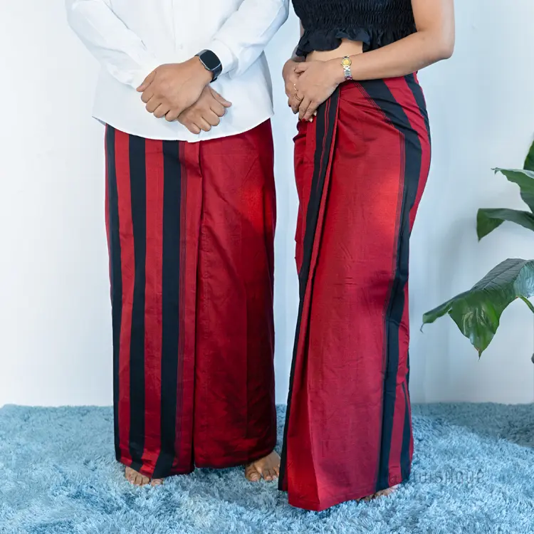 Avurudu Colour Red & Black Handloom Sarong & Lungi