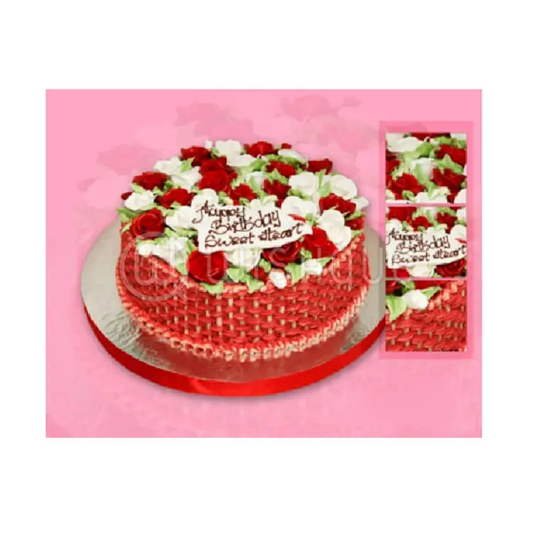 Red & White Roses Flower Basket