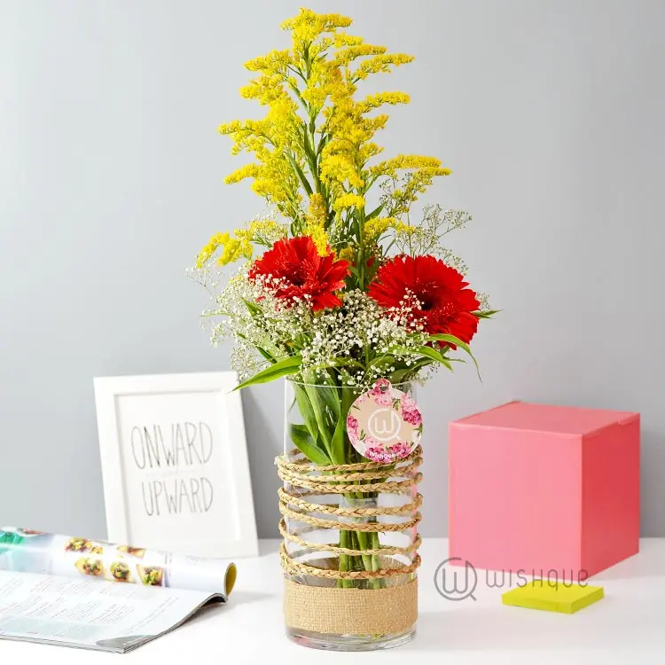 Pretty Spring Red Gerbera Vase Arrangement