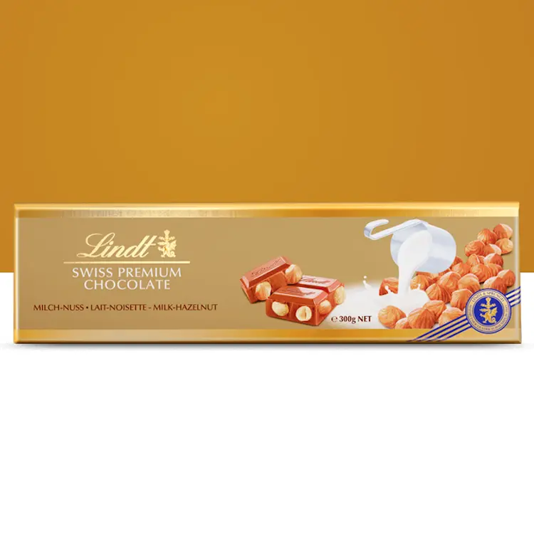Lindt Gold Block Milk Hazelnut Chocolate 300g