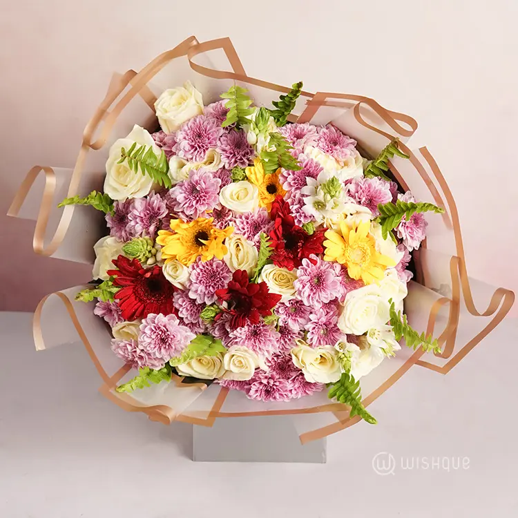 White Rose & Purple Chrysanths Bouquet