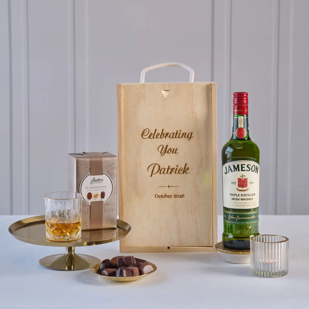 Celebrating You Jameson Whiskey & Chocs with Personalised Wooden Gift Box