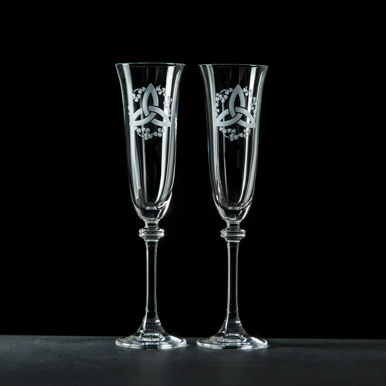 Personalised Trinity Knot Shamrock Liberty Champagne Flutes Pair