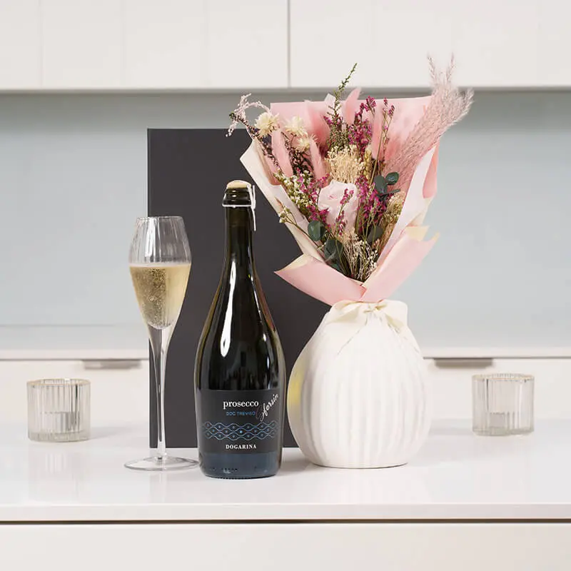 Pink Everblooms Bouquet & Prosecco Gift