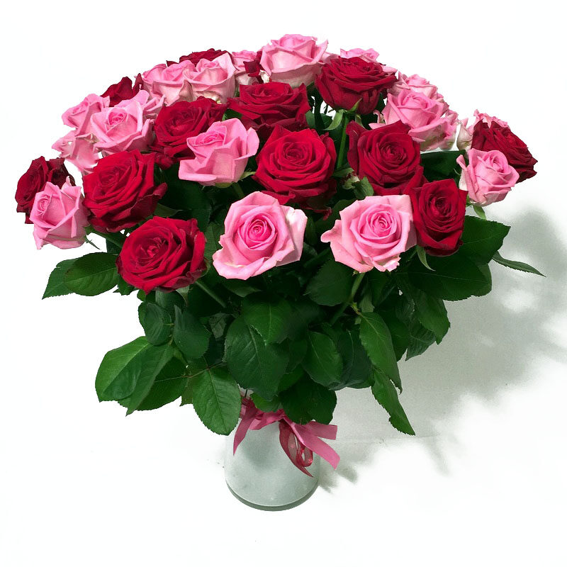 Bouquet of red and pink roses, 50cm (35 roses)