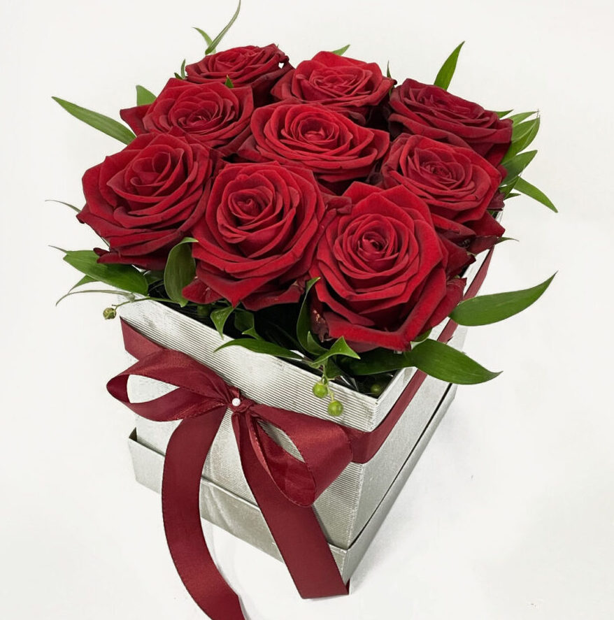 Stylish giftbox with red roses