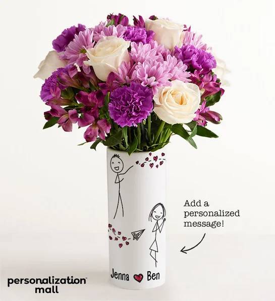 Sending Love Bouquet with Personalized Vase (with White Lily Bouquet)