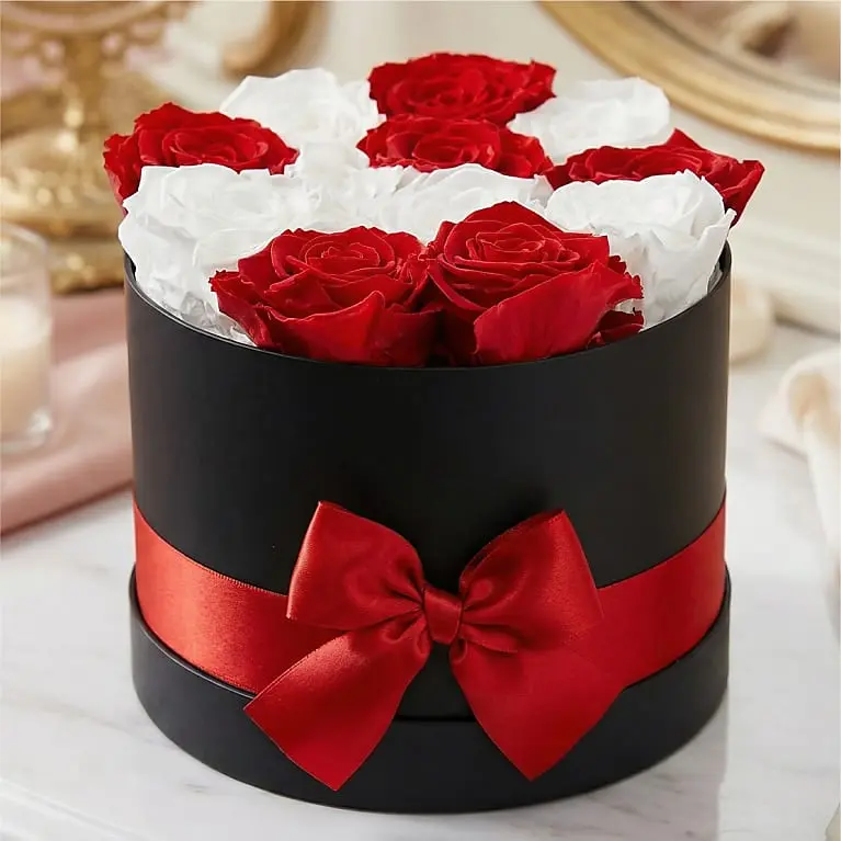 Luxury Red & White Forever Roses