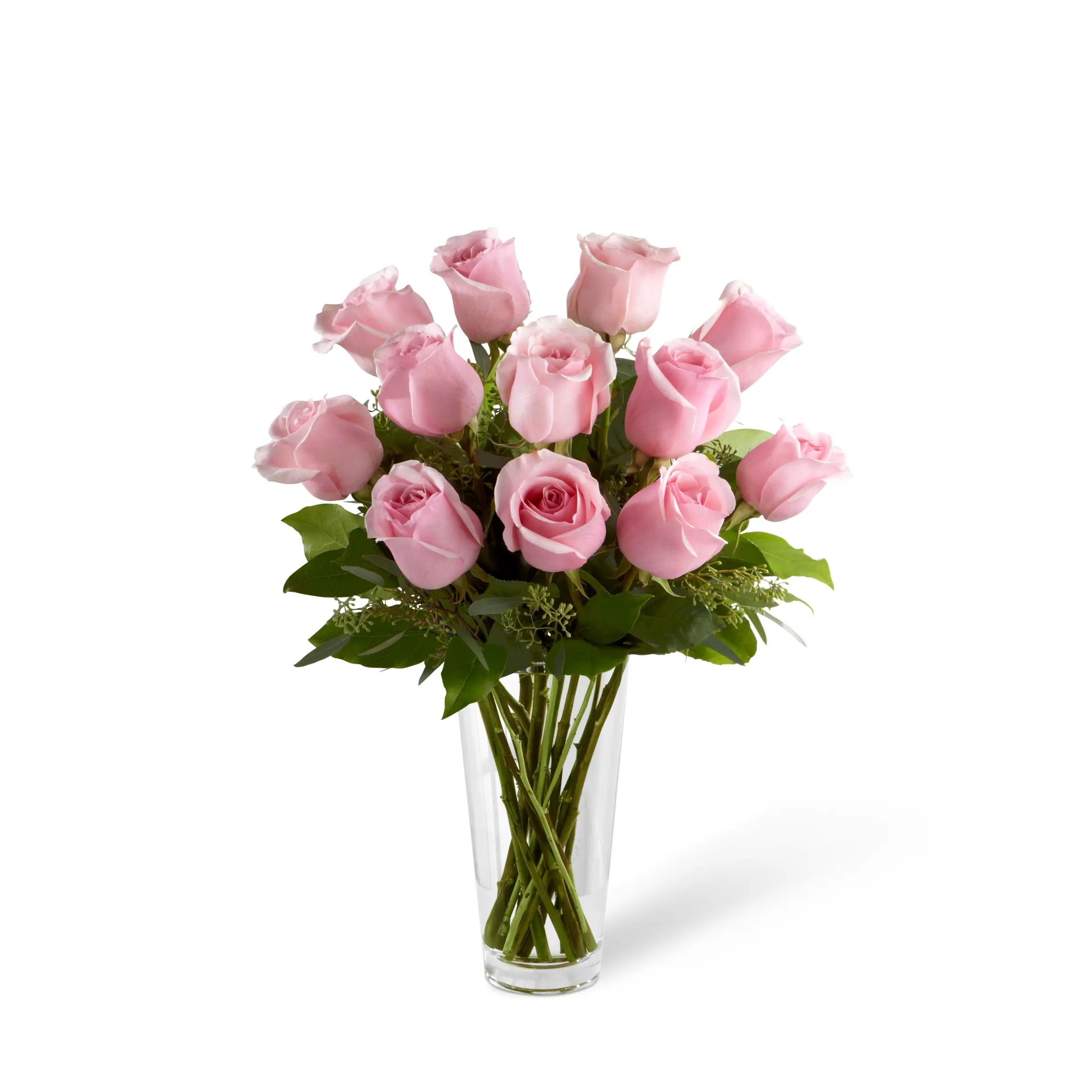 The Long Stem Pink Rose Bouquet by Vase Included