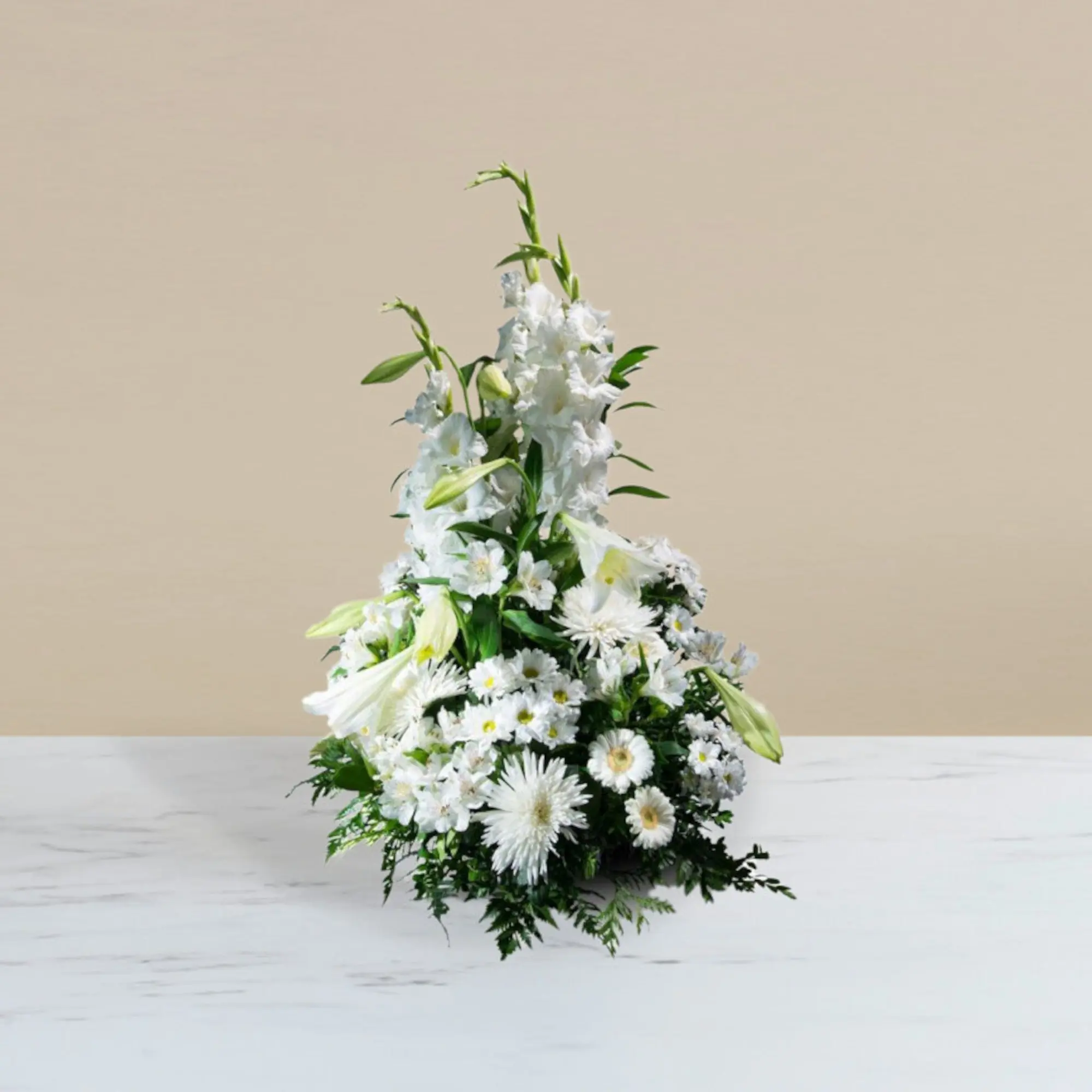 Funeral Vertical center in white tones