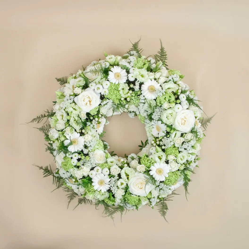 Funeral wreath in white tones