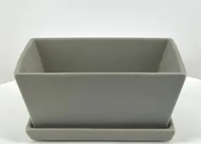 Matte Grey Rectangle Bonsai Pot With Humidity / Drip Tray
