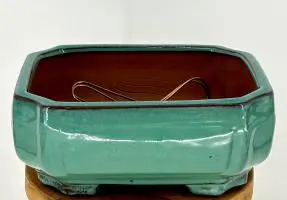 Light Green Ceramic Bonsai Pot Rectangle with Indented Corners Professional Series 8.25" x 6.75" x 3.5"