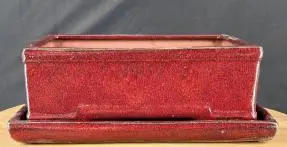 Parisian Red Bonsai Pot With Matching Humidity Drip Tray 10.25" x 7.5" x 3.25"