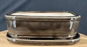 Antique Bronze Bonsai Pot With Matching Humidity Drip Tray 10.25" x 8.75" x 3.25"