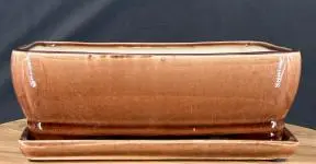 Antique Terracotta Bonsai Pot With Matching Humidity Drip Tray 10.75" x 8.25" x 3.25"