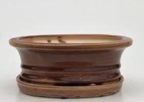 Bronze Ceramic Bonsai Pot - Oval With Humidity Drip Tray 8.5" x 7" x 3"