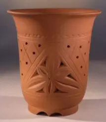 Ceramic Orchid Pot - Carved Unglazed Red/Brown Cascade-7.5"x8.0"