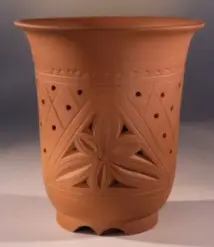 Ceramic Orchid Pot - Carved Unglazed Red/Brown Cascade-8.75"x9.5"