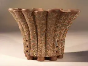 Ceramic Orchid Pot - Round Unglazed with Pained Floral Design 8.75"x4.0"