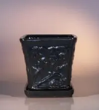 Dark Green Ceramic Bonsai Pot - Cascade Attached Matching Tray 7.5" x 7.5"